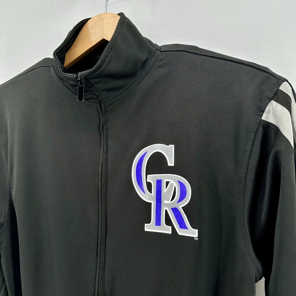 Colorado Rockies MLB Track Jacket Mens Medium Black Full Zip Mock Neck 94239